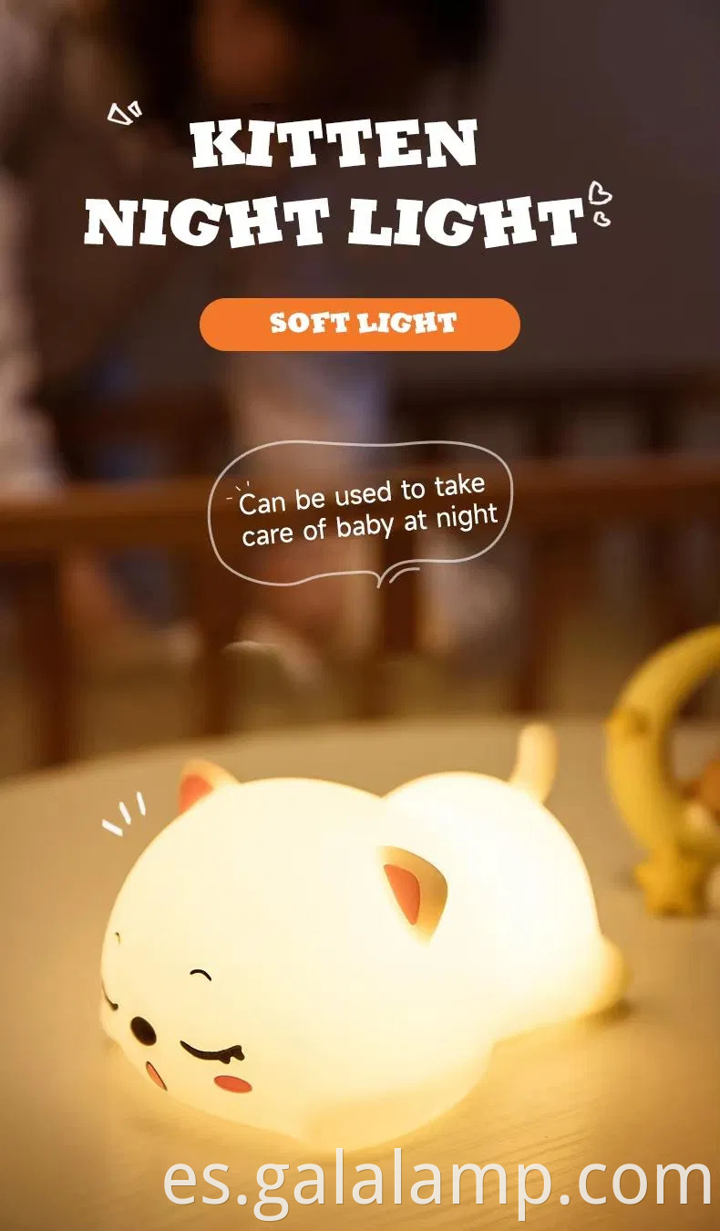 Adorable Sleep Cat Cartoon Silicone LED Night Lights para niños 'Rooms Night